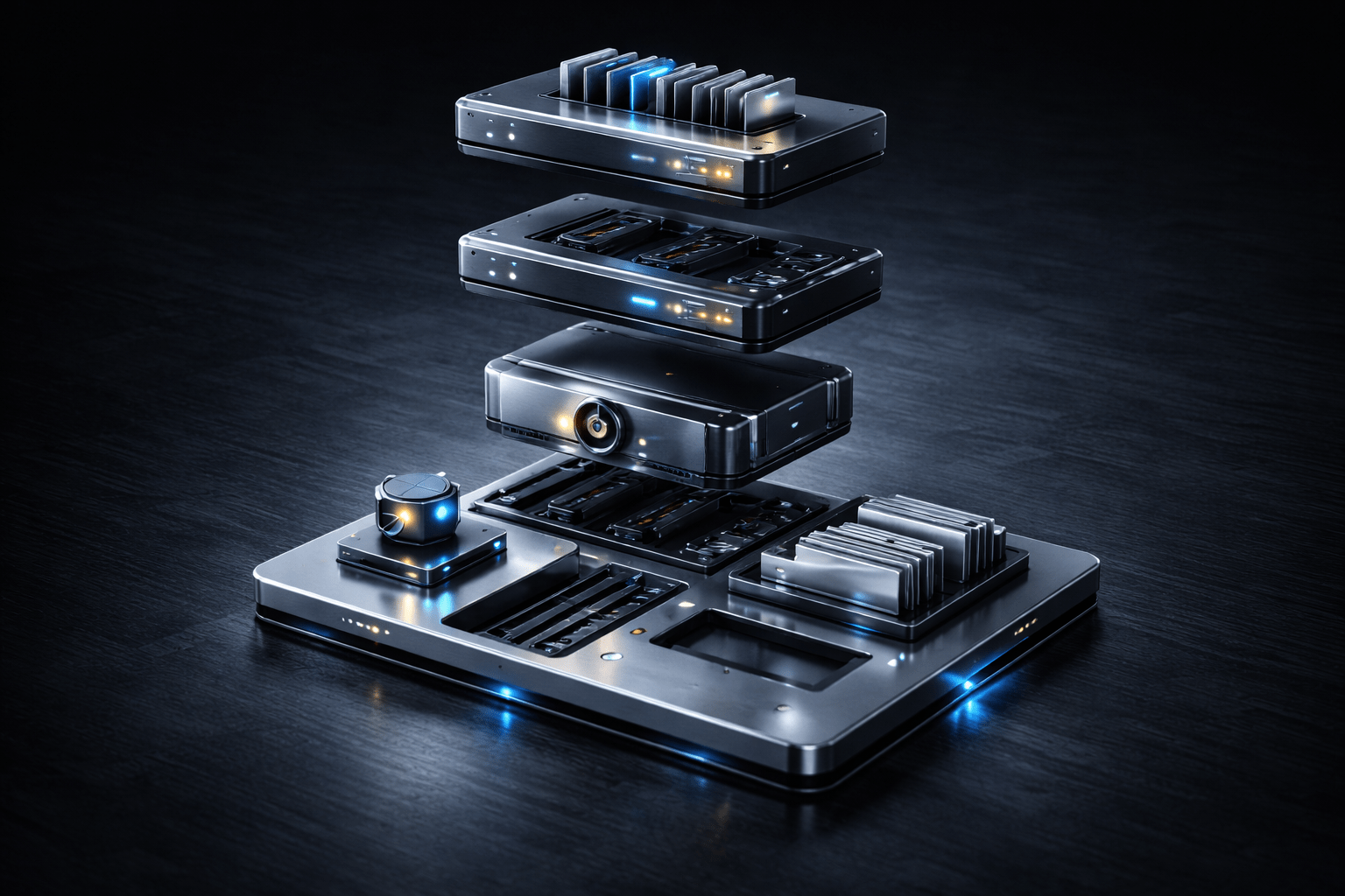 Conceptual illustration of modular building blocks in a smaller, non-bloated system