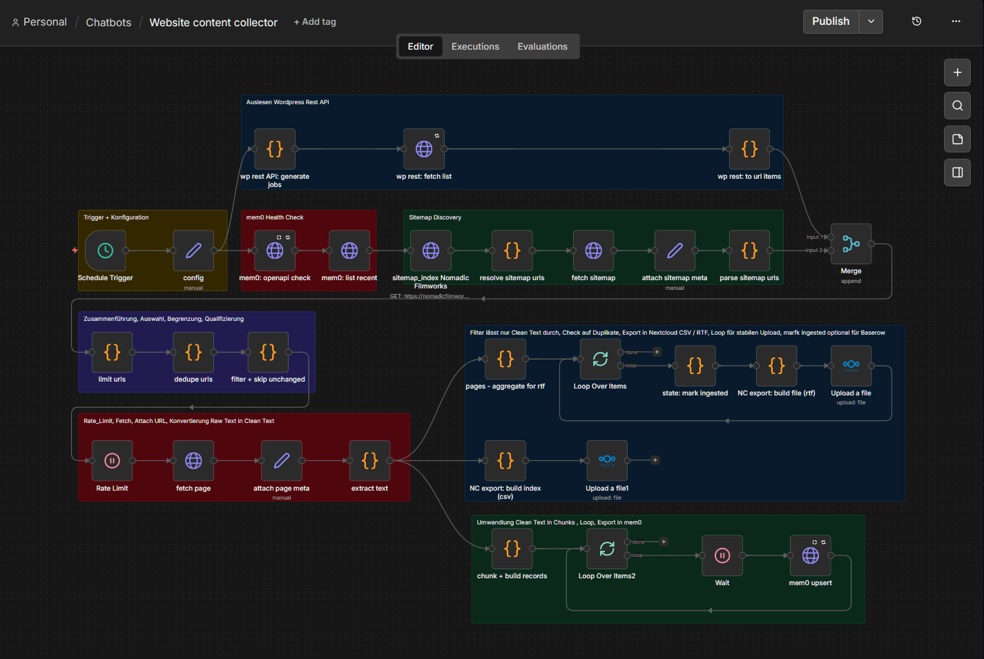 n8n workflow: Website content collector